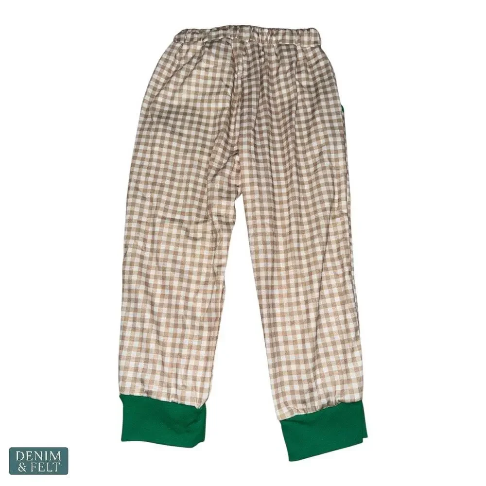 NEW Abby & Evie Gingerbread‎ 2 Piece Outfit Green Top Tan Check Pants Size 4